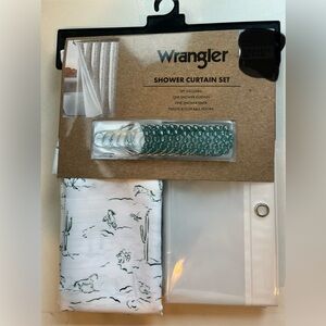 Wrangler Horses Cactus Shower Curtain Set with Teal Hooks